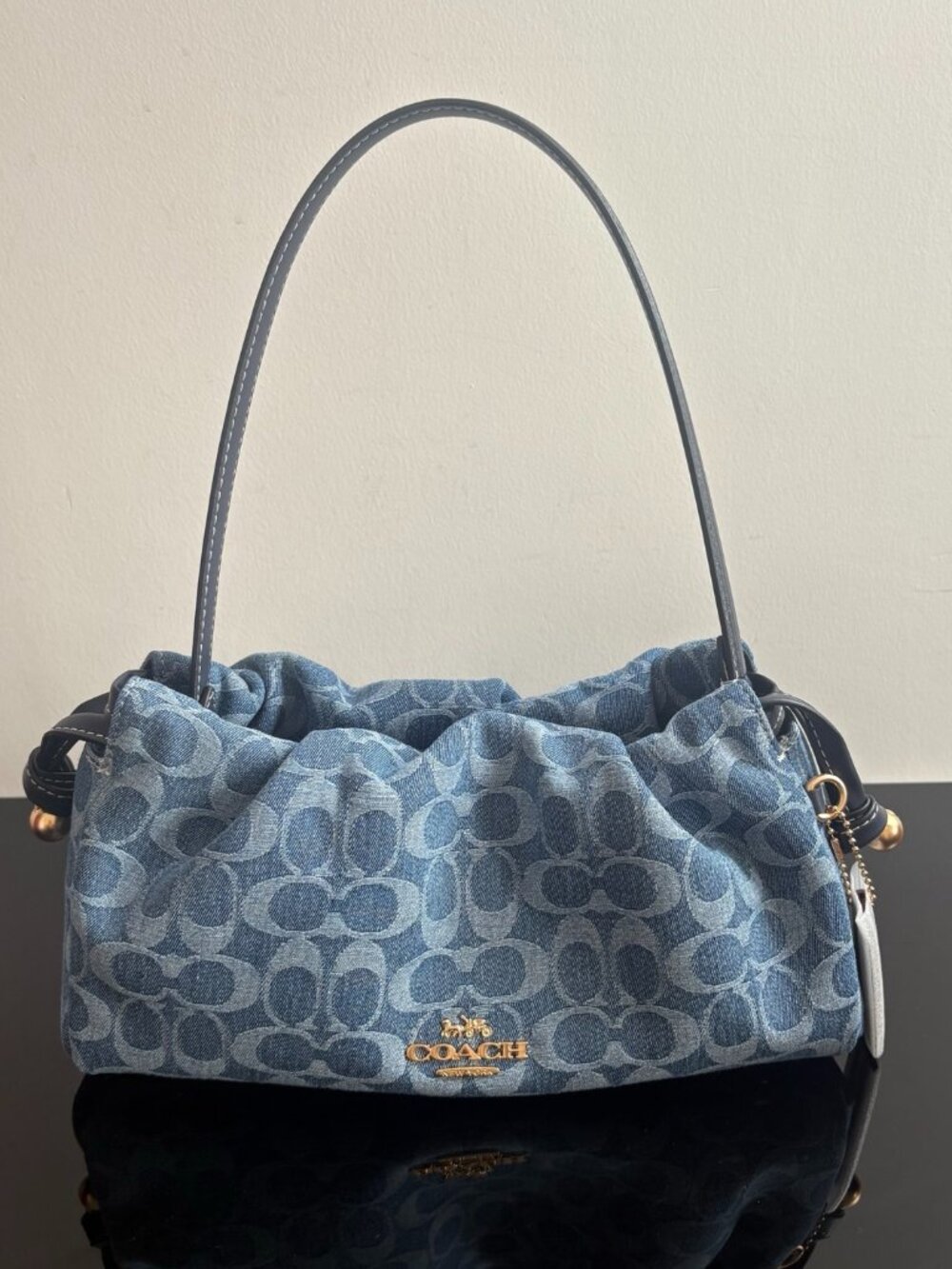 Gathered Signature Canvas Shoulder Bag, Blue